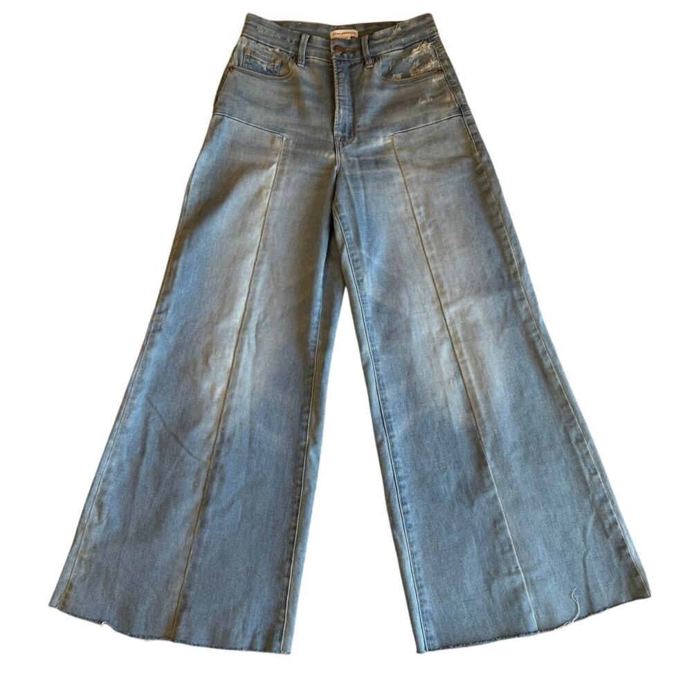 Good American Good Waist Palazzo Seamed Wide Leg Light Wash Blue Jeans Size 4/27